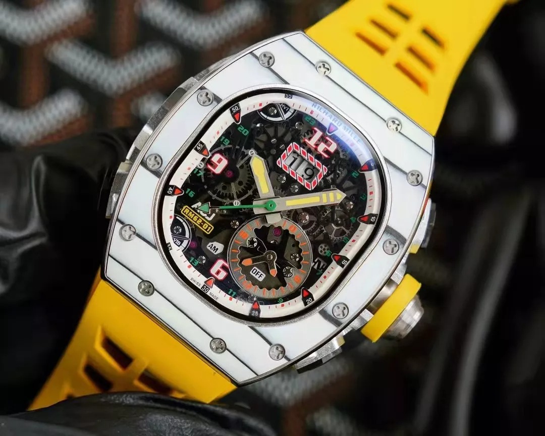 RM 62-01 Tourbillon Vibrating Alarm ACJ White Bezel Yellow Rubber Strap RM62-01 - DiscoversMarket