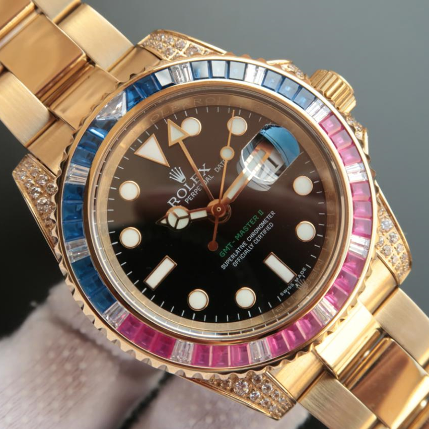 R0lex SUBMARINER GOLDEN BLUE / RED DIAMOND BLACK DIAL 40MM - DiscoversMarket