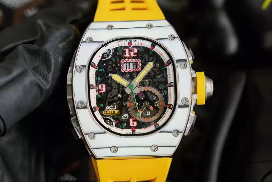 RM 62-01 Tourbillon Vibrating Alarm ACJ White Bezel Yellow Rubber Strap RM62-01 - DiscoversMarket