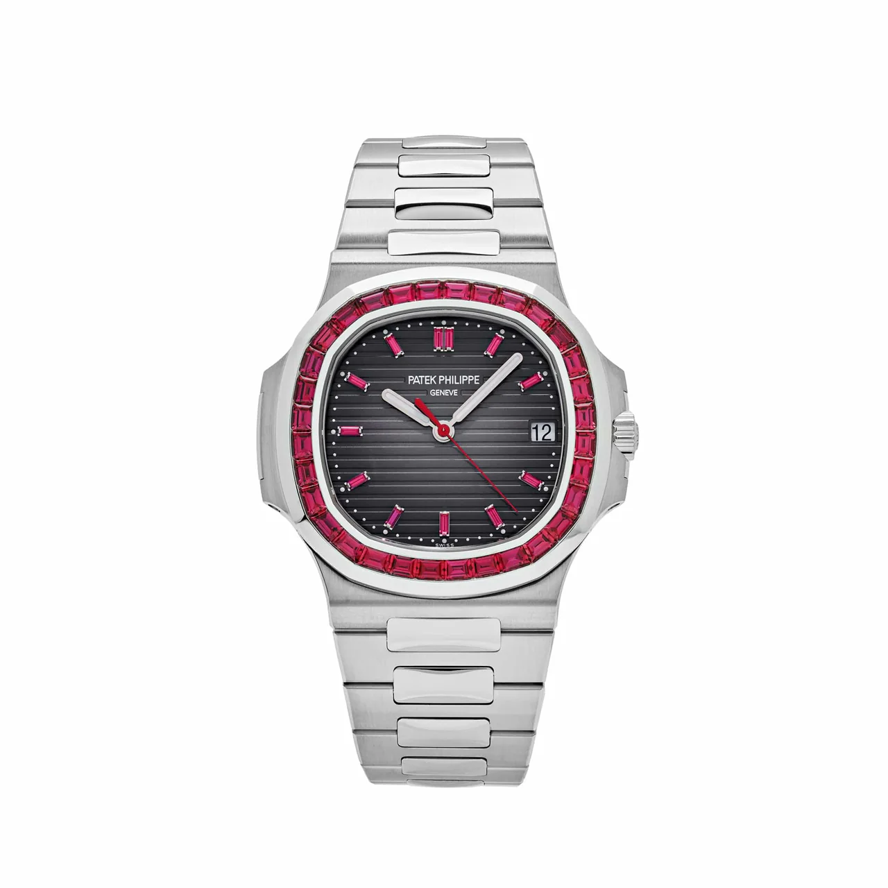 Pat*k P Nautilus 5711/112P-001 Platinum Grey Dial Ruby Bezel - DiscoversMarket