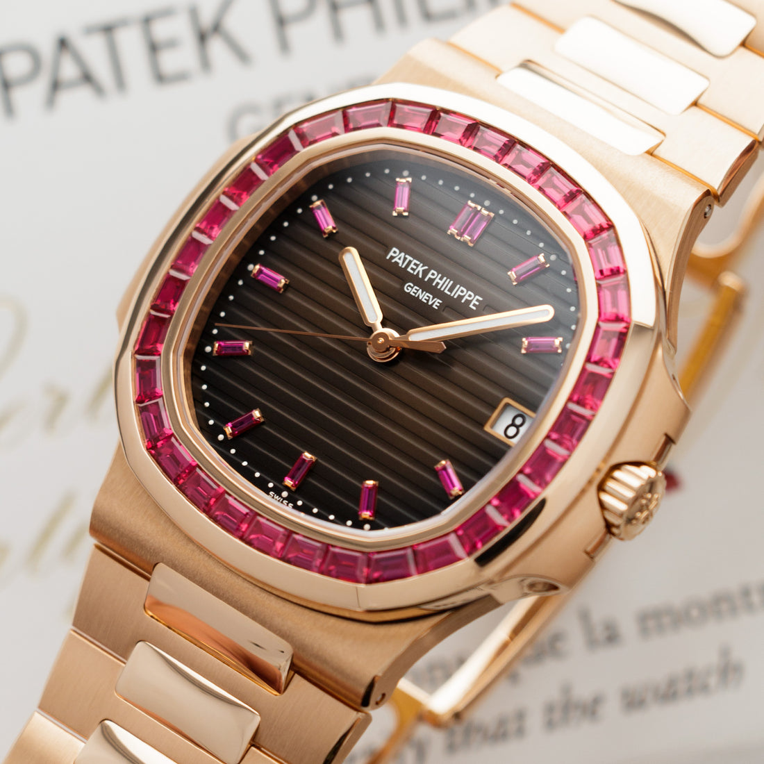 Patek Philippe Nautilus Rose Gold Ruby Bezel 5723/112R-001 - DiscoversMarket