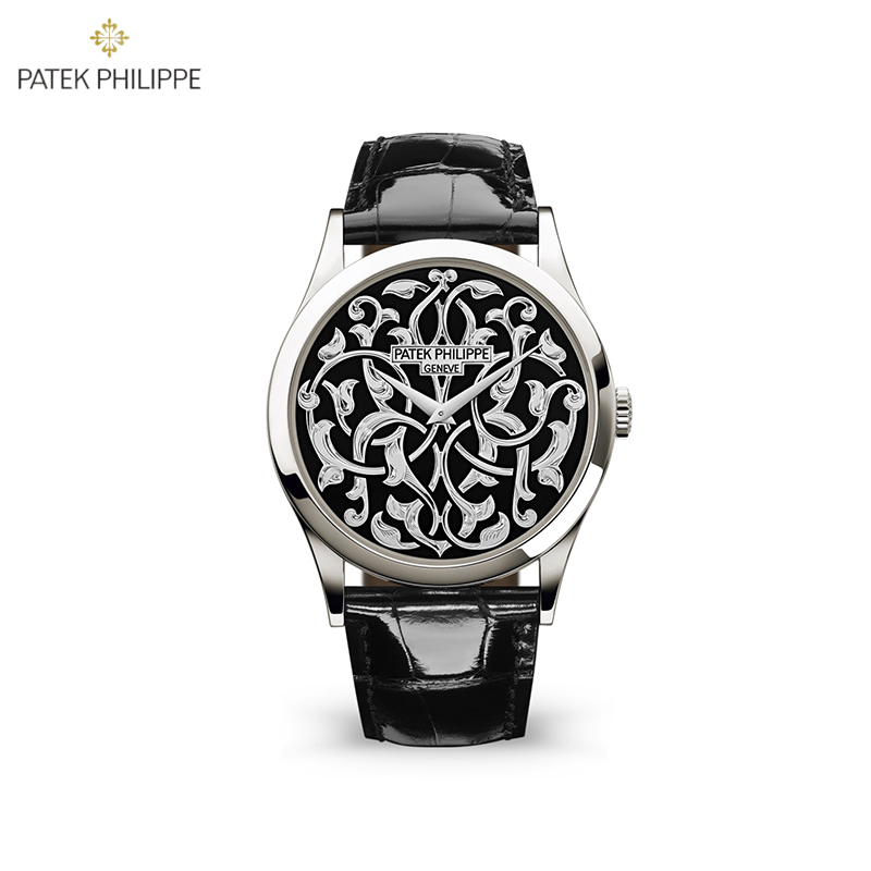 Patek Philippe Calatrava Engraved Black Dial Platinum 5088/100P-001 - DiscoversMarket
