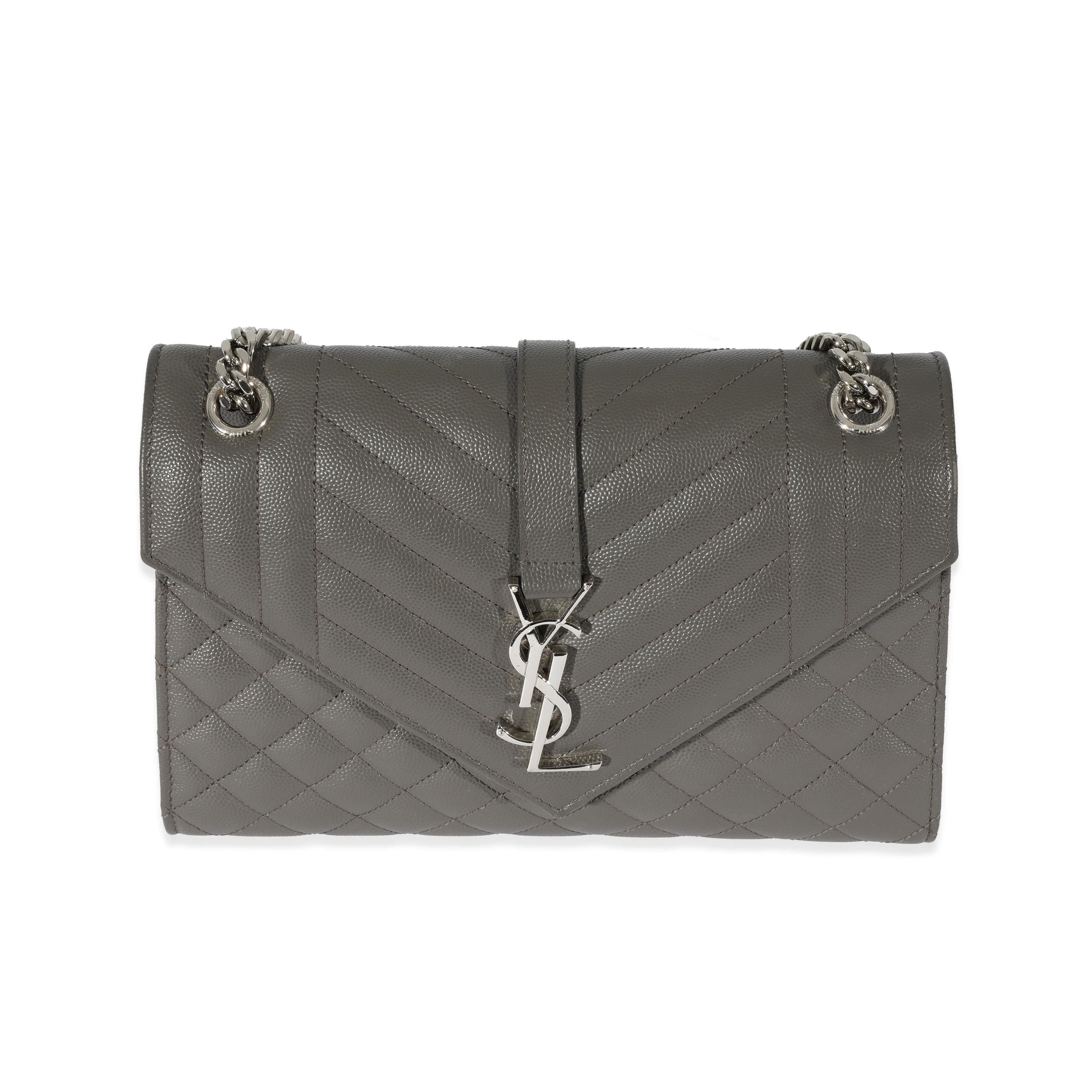 Saint Laurent Grey Grain De Poudre Medium Envelope In Mix Flap Bag