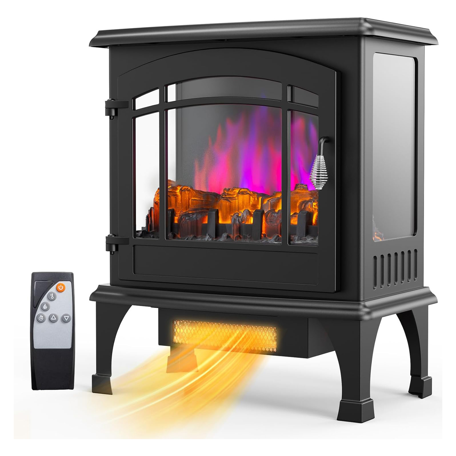 ROVSUN 1500W Electric Fireplace Stove, 22.4 H Freestanding Heater with Remote, Timer, Realistic Flame Effect, Adjustable Temperature, Overheat & Tip-Over Protections for Bedroom Living Room, ETL