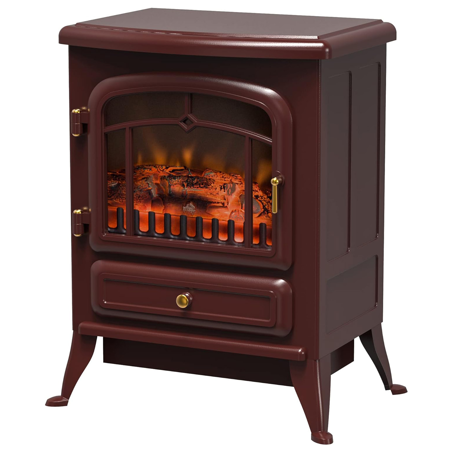 HOMCOM 22 Electric Fireplace Heater, Freestanding Fire Place Stove with Realistic LED Flames and Logs, and Overheating Protection, 750W/1500W, Black