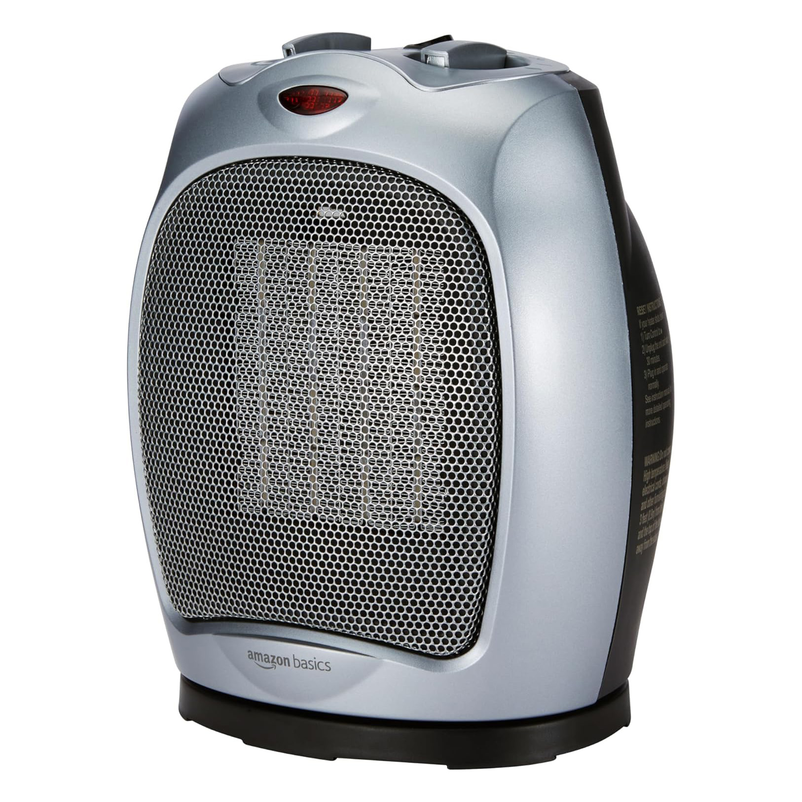 Amazon Basics Ceramic Space Heater, Portable Heater for Indoor Use, for Office and Home, With Overheat and Tip-Over Protection, Thermostat, Non-Oscillating, 1500W, Silver, 7.52D x 6.34W x 9.45H