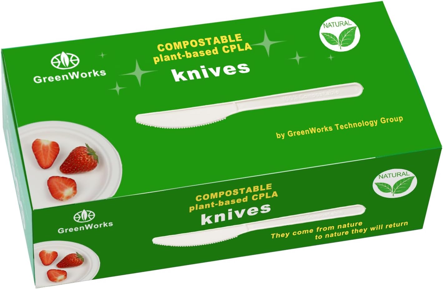 GreenWorks Compostable Knives,100 Count 7 Heavyweight Disposable Biobased Cutlery Knife