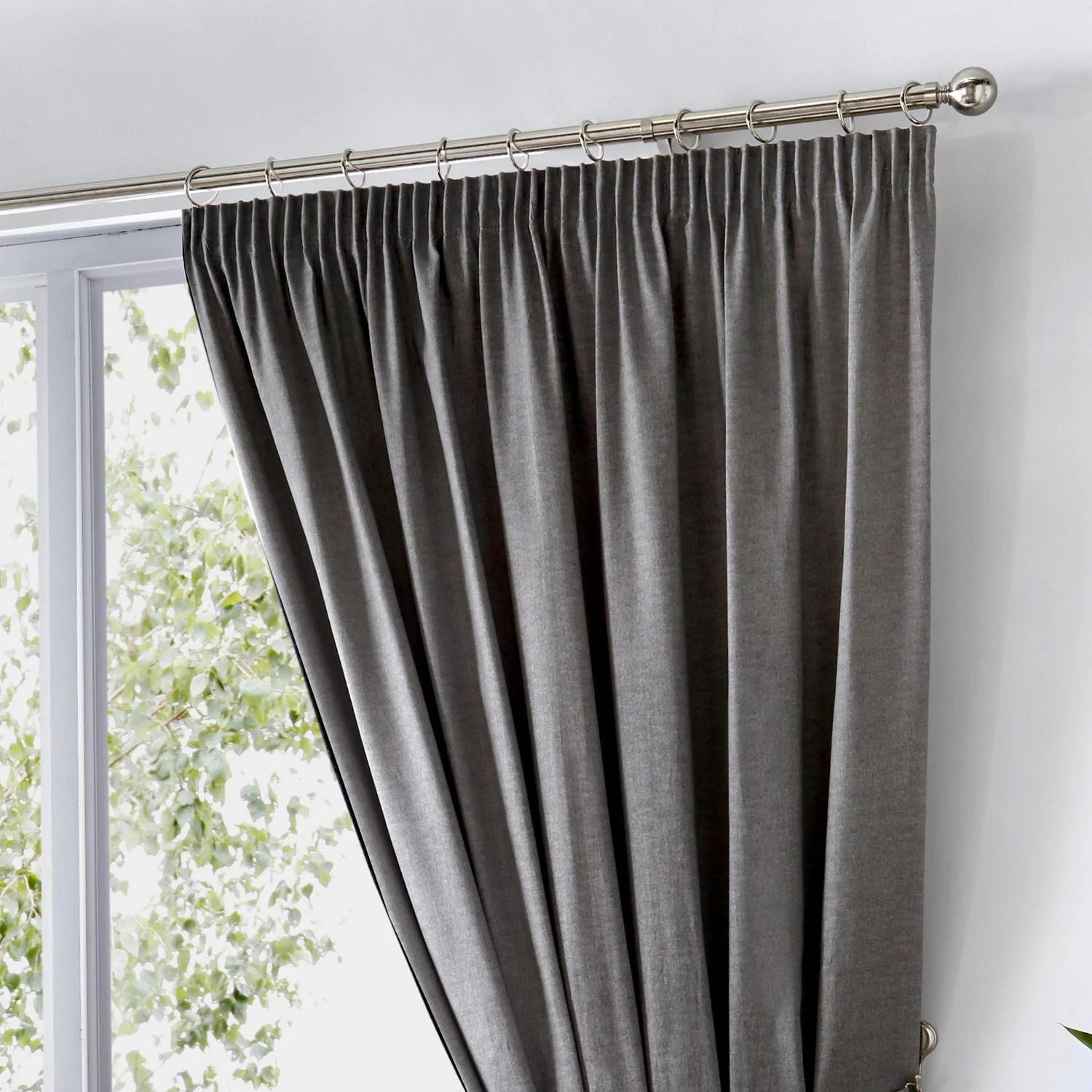 Dijon Charcoal Grey Blackout Thermal Pencil Pleat Curtains