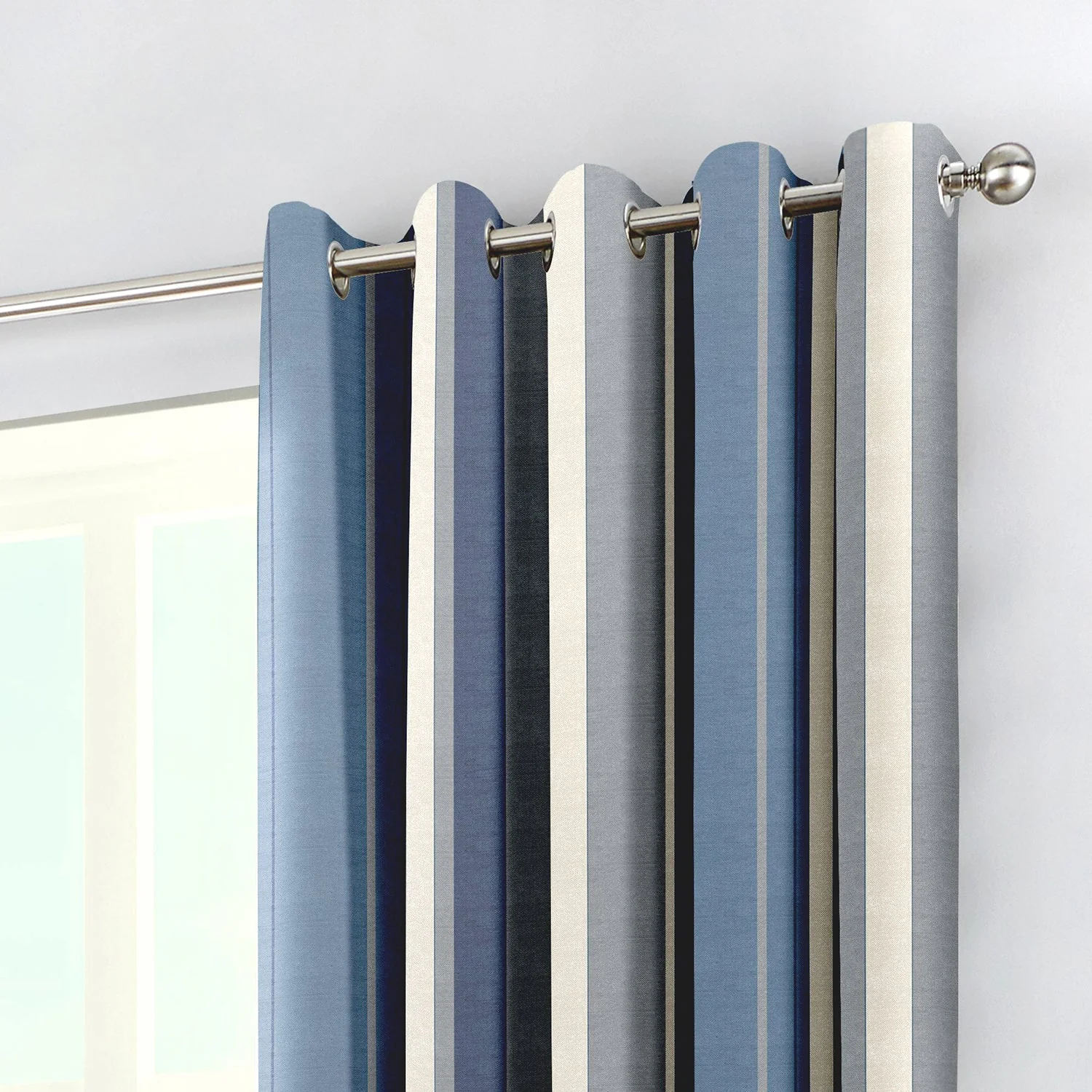 Whiteworth Stripe Blue Eyelet Curtains
