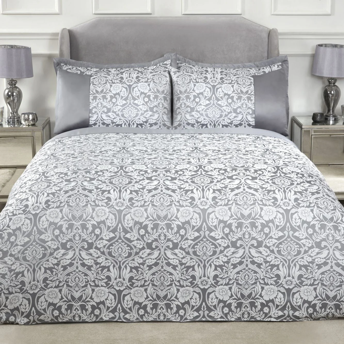 Eden Silver Embellished Jacquard Duvet Set