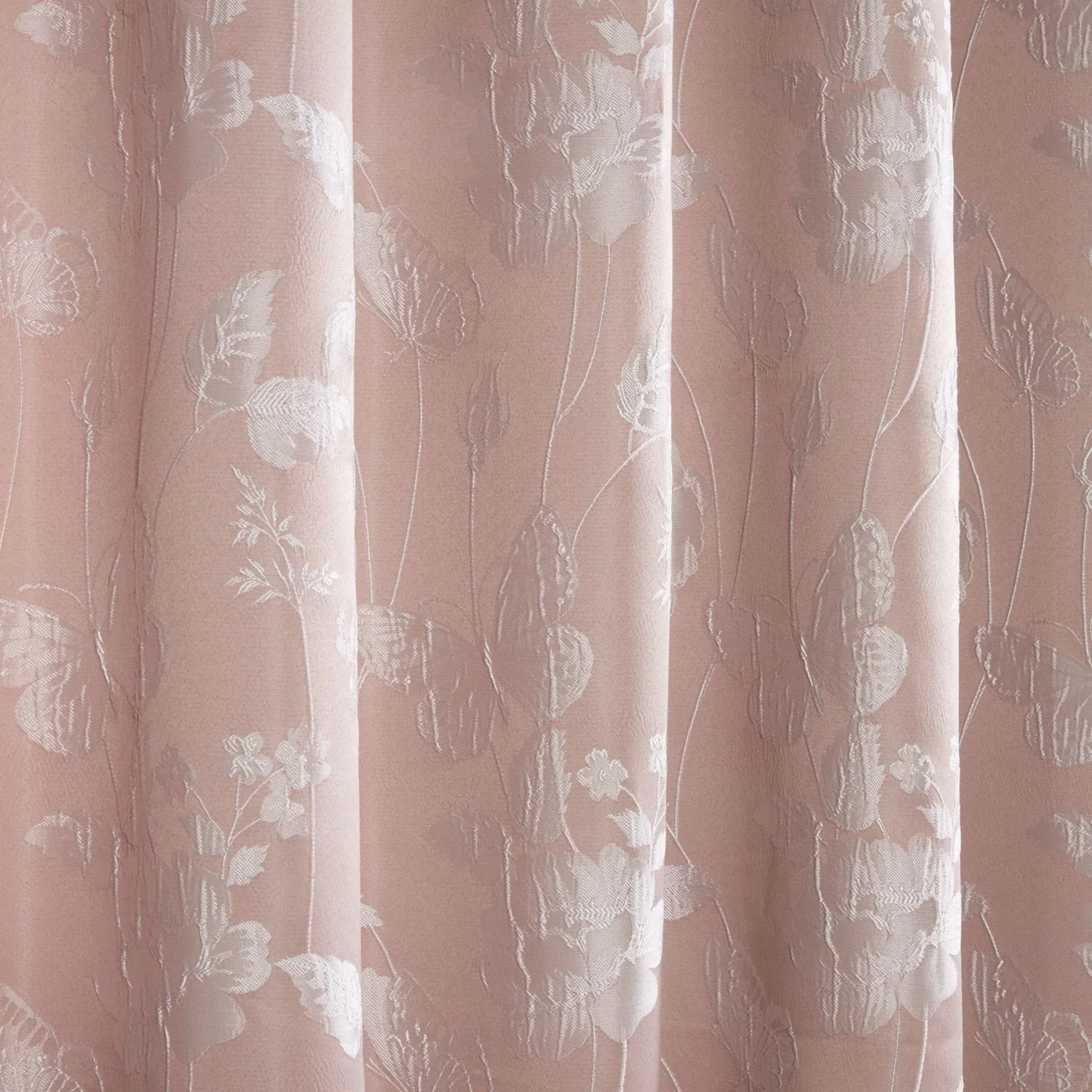 Butterfly Meadow Blush Pink Lined Eyelet Jacquard Curtains