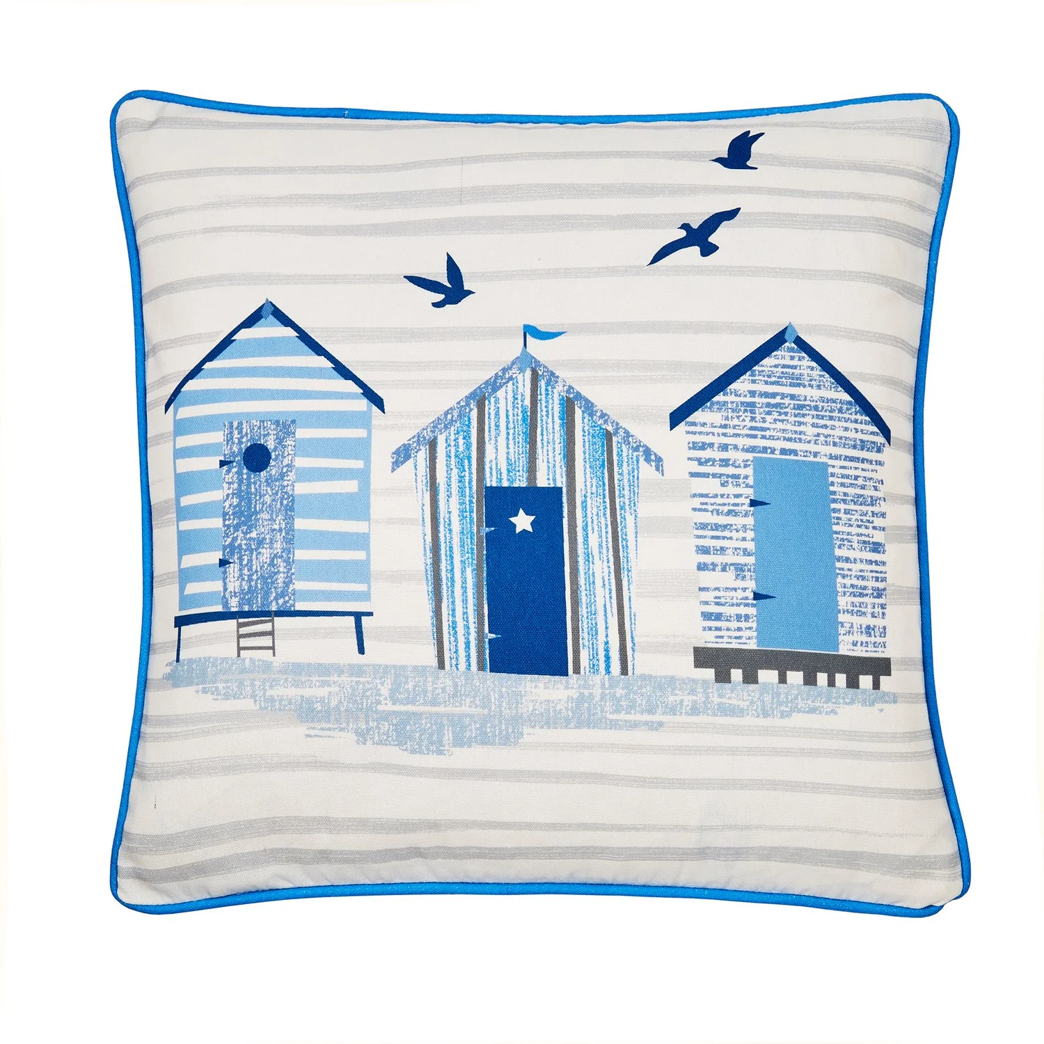 Beach Huts Blue Outdoor Cushion (43cm x 43cm)