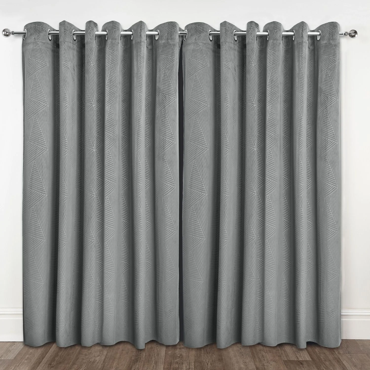 Midnight Silver Embossed Velvet Thermal Blackout Eyelet Curtains