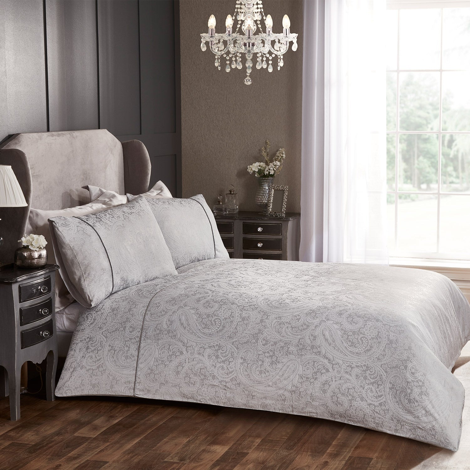 Paisley Silver Luxury Cotton Rich Jacquard Duvet Cover