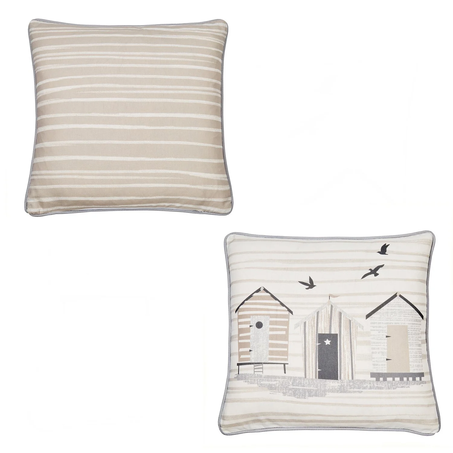 Beach Huts Natural Outdoor Cushion (43cm x 43cm)