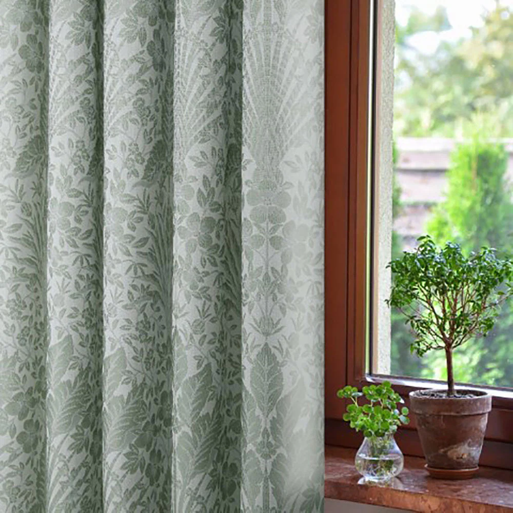 Keswick Sage Jacquard Pencil Pleat Curtains