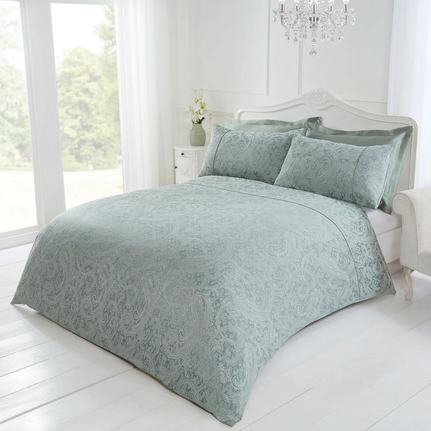 Paisley Soft Green Luxury Cotton Rich Jacquard Duvet Cover