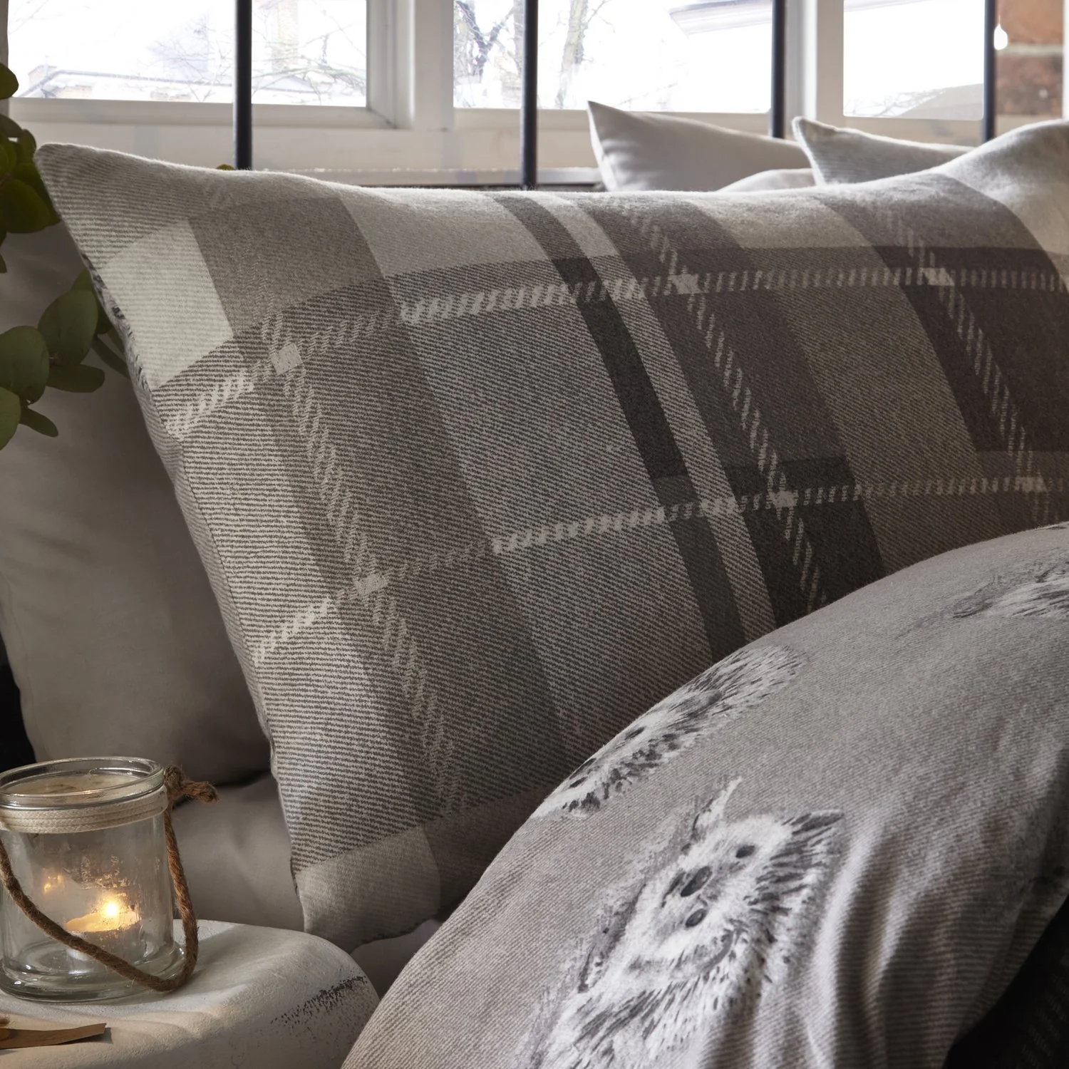 Colville Check Grey Brushed Cotton Duvet Set
