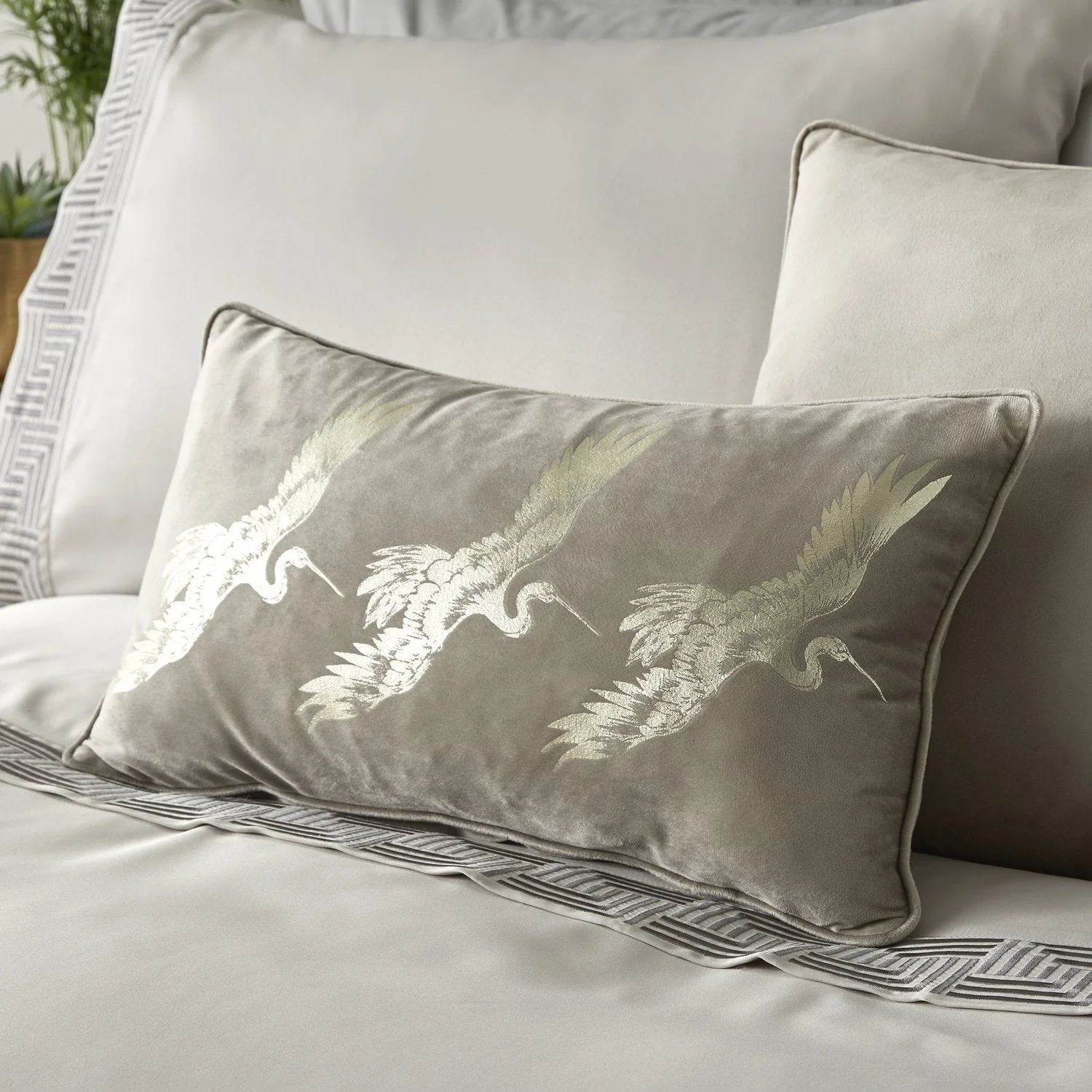 Laurence Llewelyn-Bowen Qing Oyster Velvet Boudoir Cushion (28cm x 48cm)