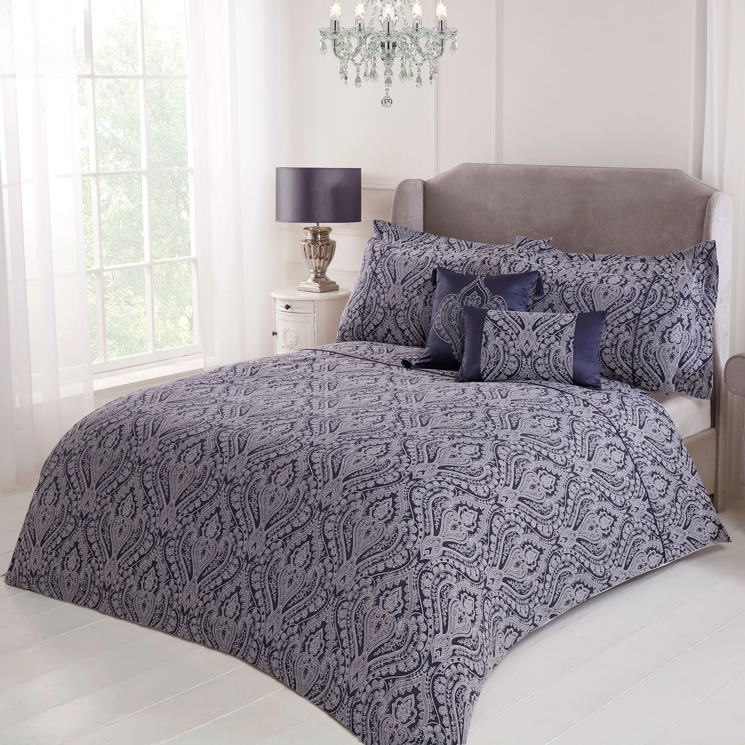 Regency Navy Luxury Cotton Rich Jacquard Duvet Cover