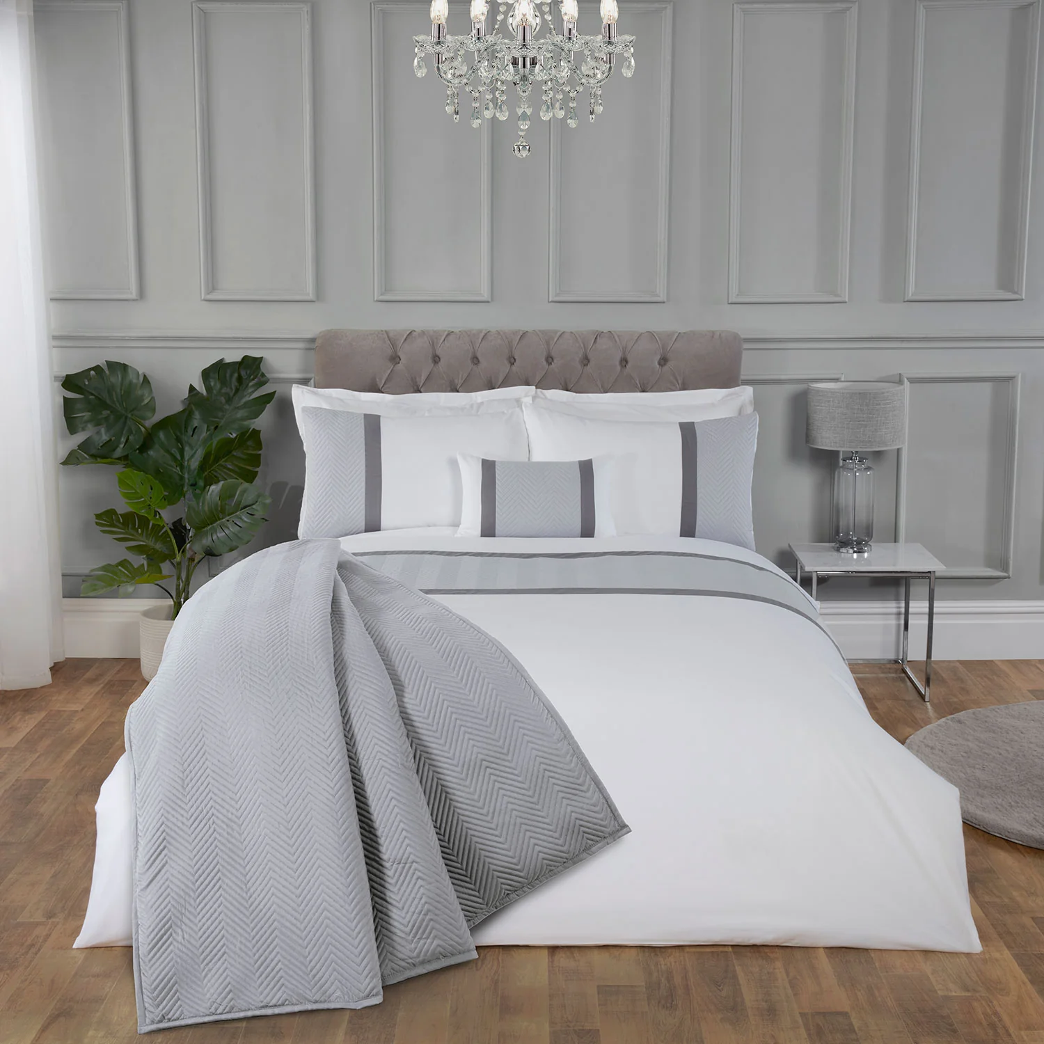 Eton Grey Pinsonic Velvet Throw (240cm x 160cm)