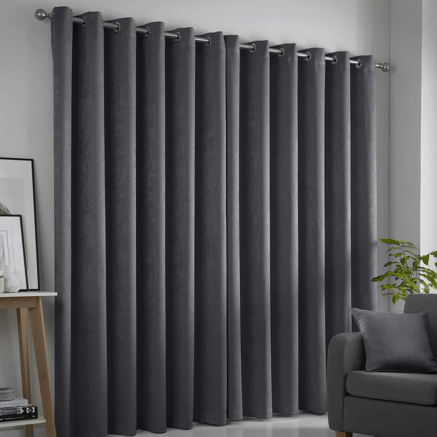 Strata Charcoal Grey Dim Out Eyelet Curtains