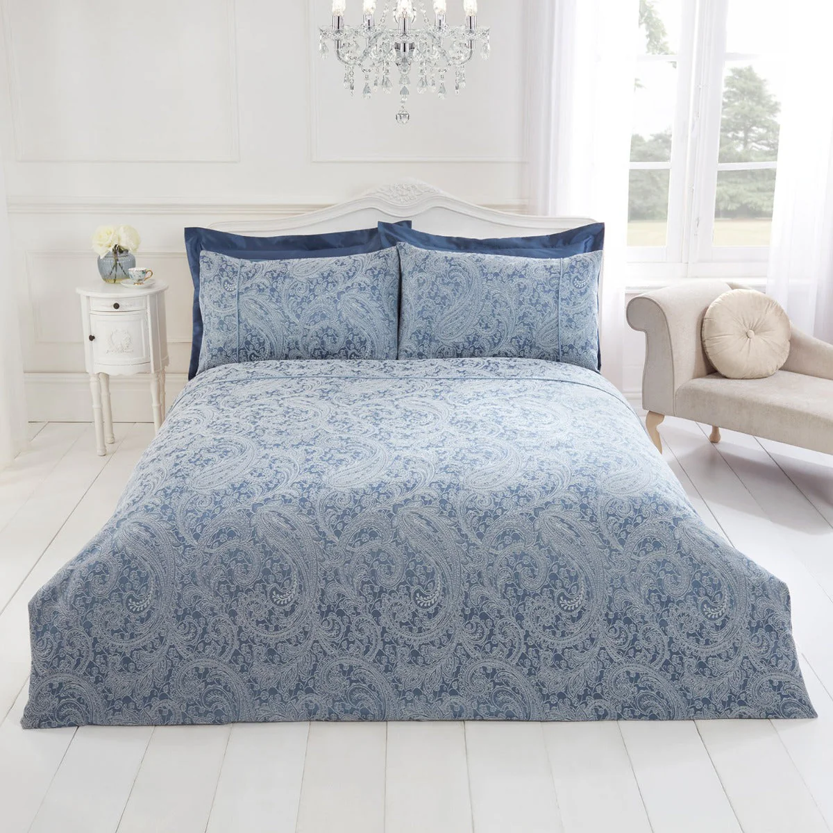 Paisley Chambray Blue Luxury Cotton Rich Jacquard Duvet Cover