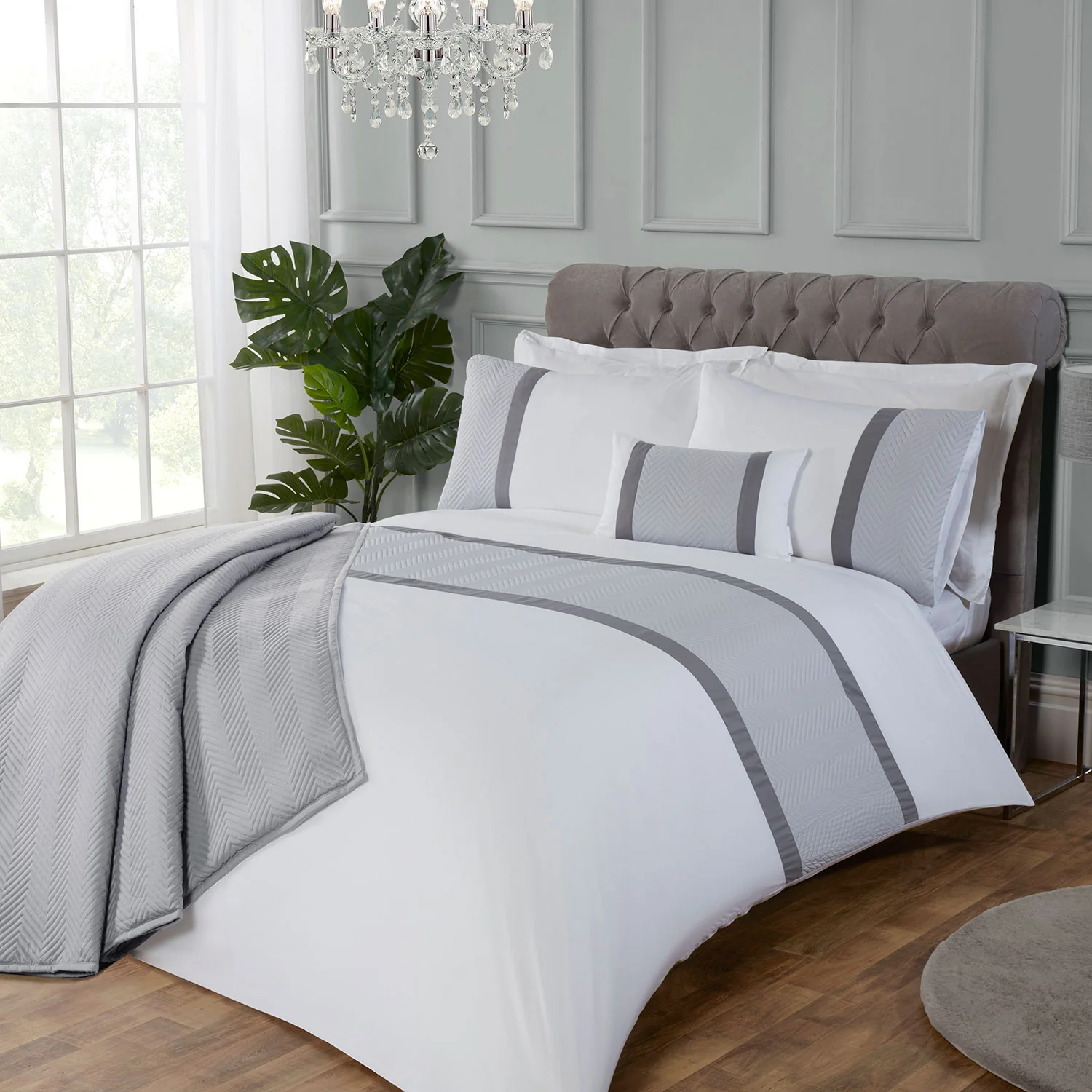 Eton Grey Pinsonic Velvet Throw (240cm x 160cm)