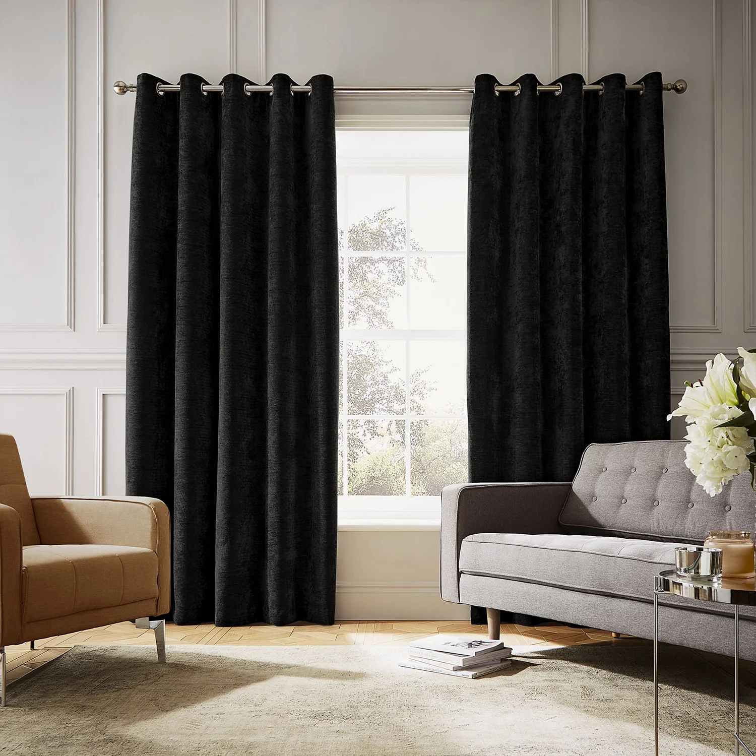 Hyperion Interiors Selene Black Thermal Eyelet Curtains