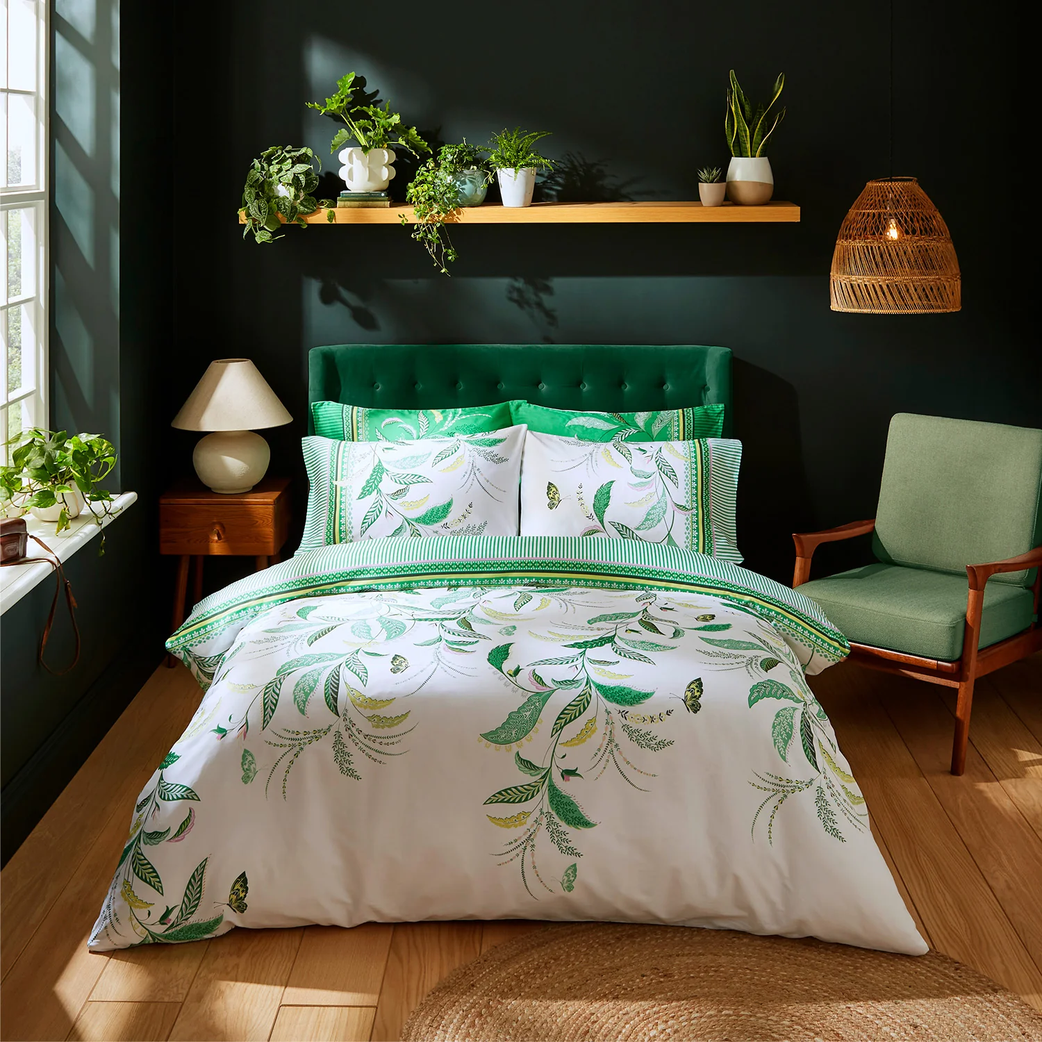 Sara Miller Fern Garden Green 200TC Cotton Duvet Set