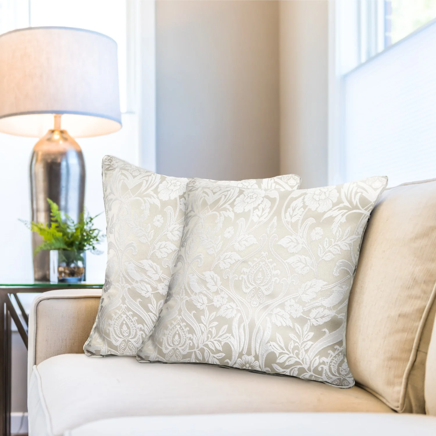Eden Cream Jacquard Cushion Cover Pair (43cm x 43cm)