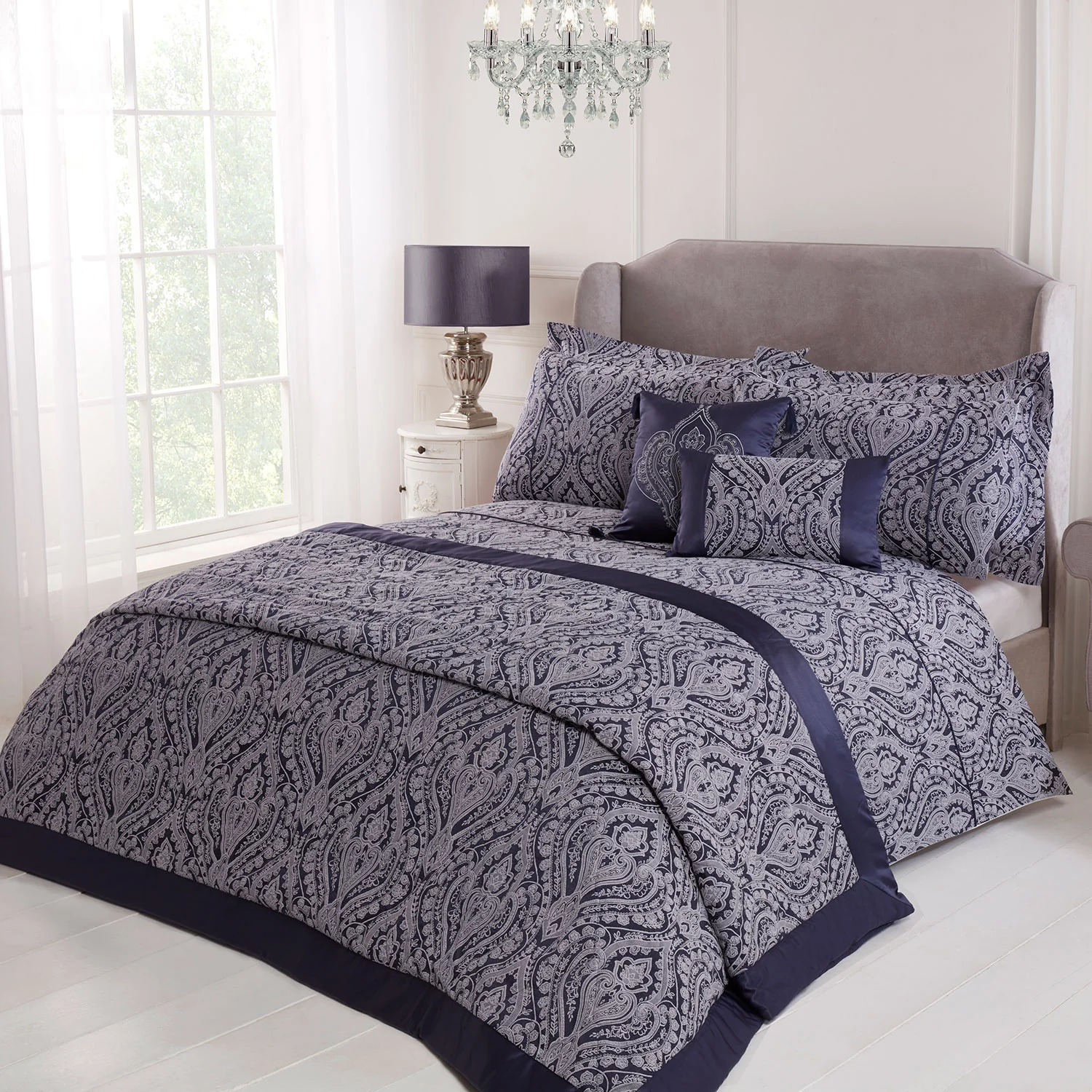 Regency Navy Luxury Cotton Rich Jacquard Duvet Cover