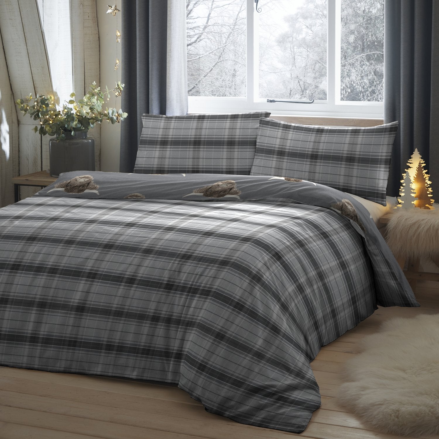 Highland Cow Grey Duvet Set