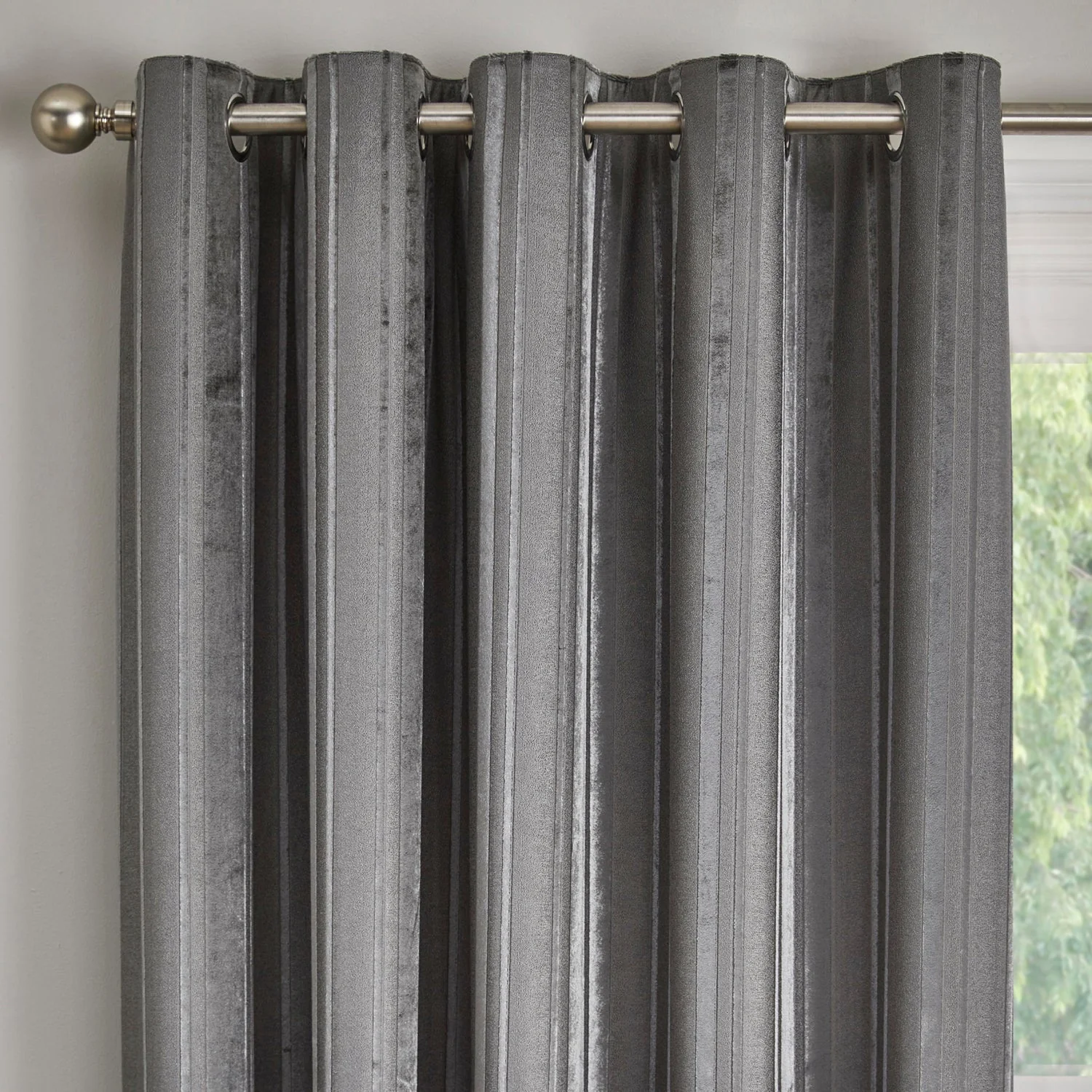 Conrad Slate Velvet Stripe Eyelet Curtains