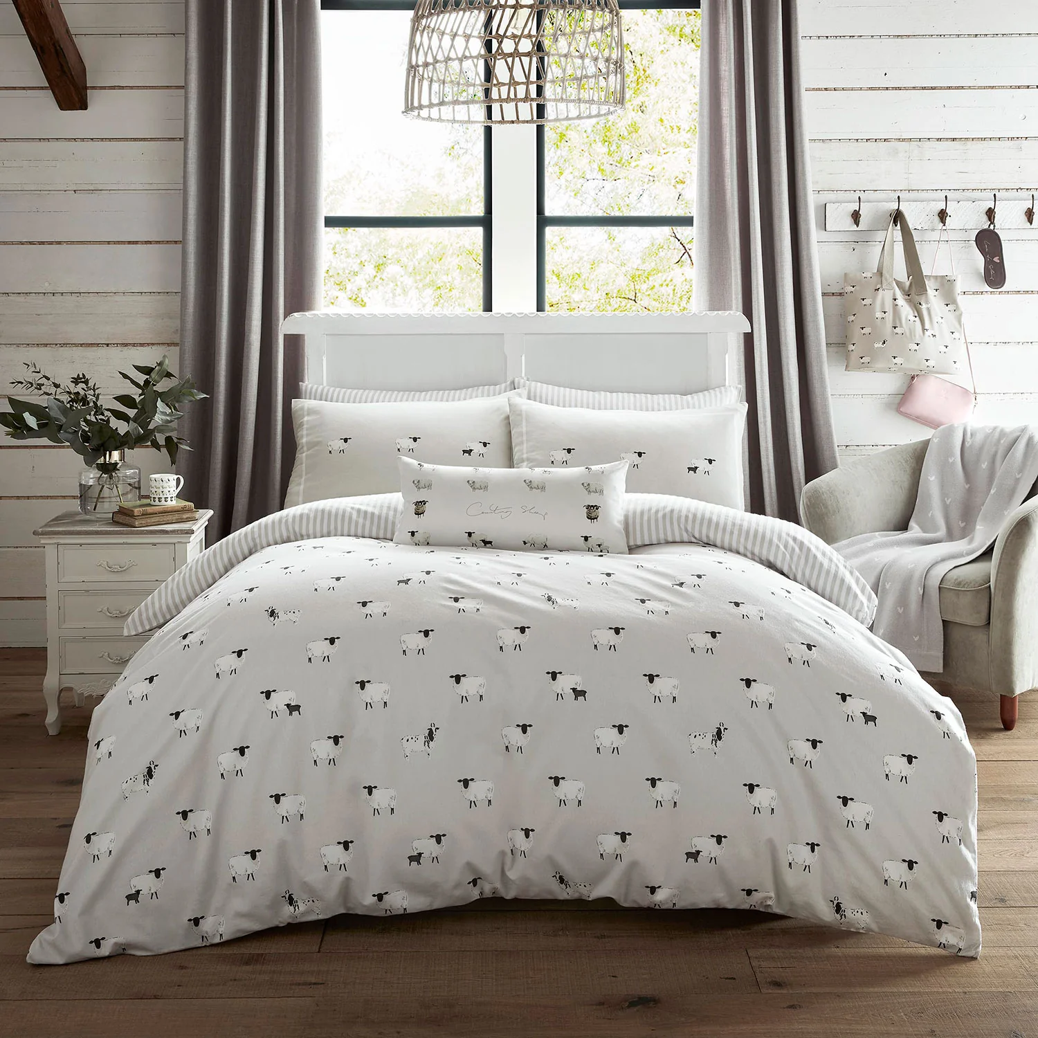 Sophie Allport Sheep Oatmeal Brushed Cotton Duvet Set