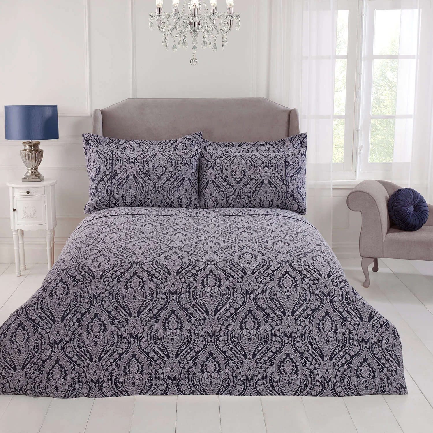Regency Navy Luxury Cotton Rich Jacquard Duvet Cover