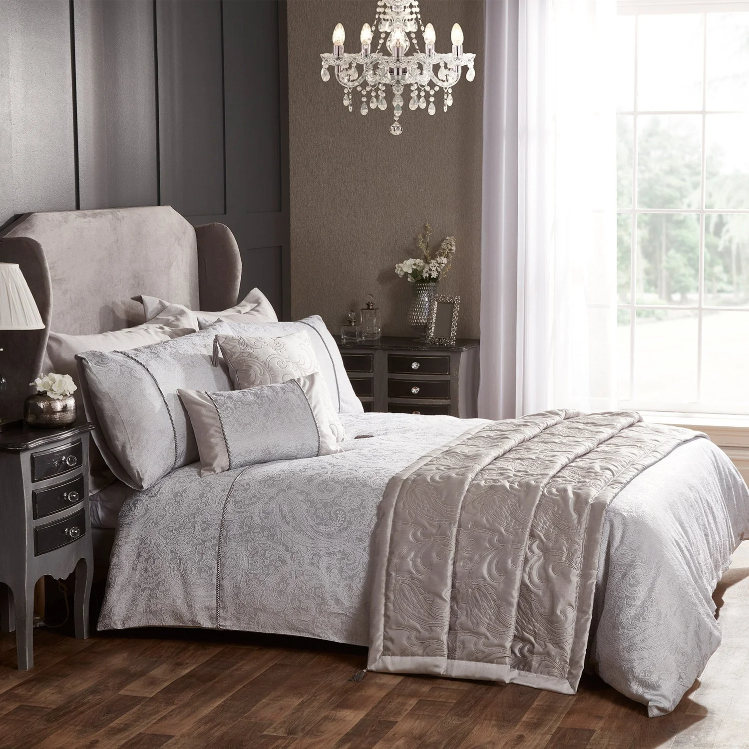 Paisley Silver Luxury Cotton Rich Jacquard Duvet Cover