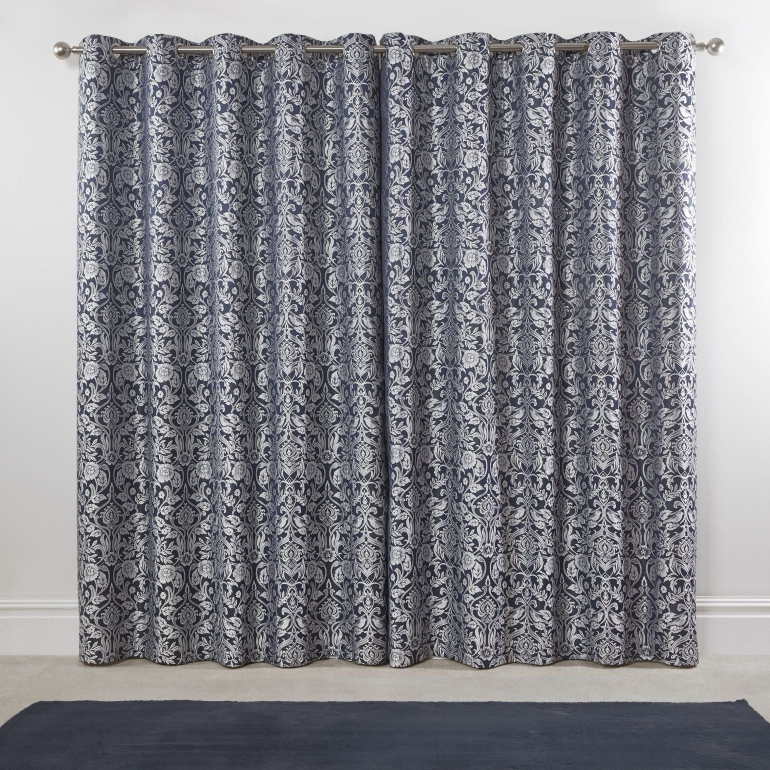 Eden Navy Lined Eyelet Jacquard Curtains