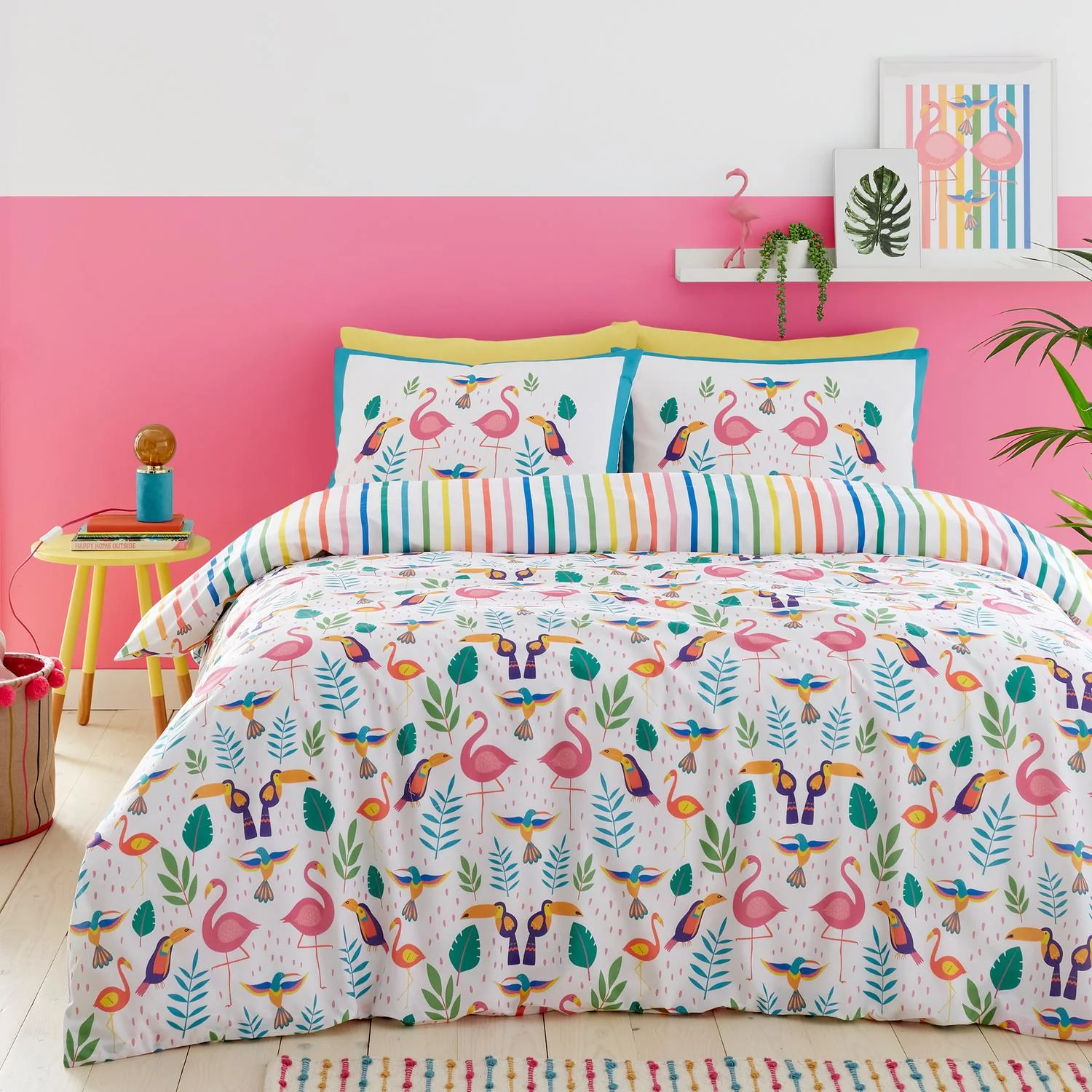 Tropical Flamingo Pink Reversible Duvet Set