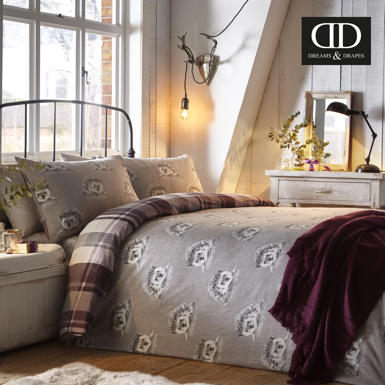 Colville Check Plum Brushed Cotton Duvet Set
