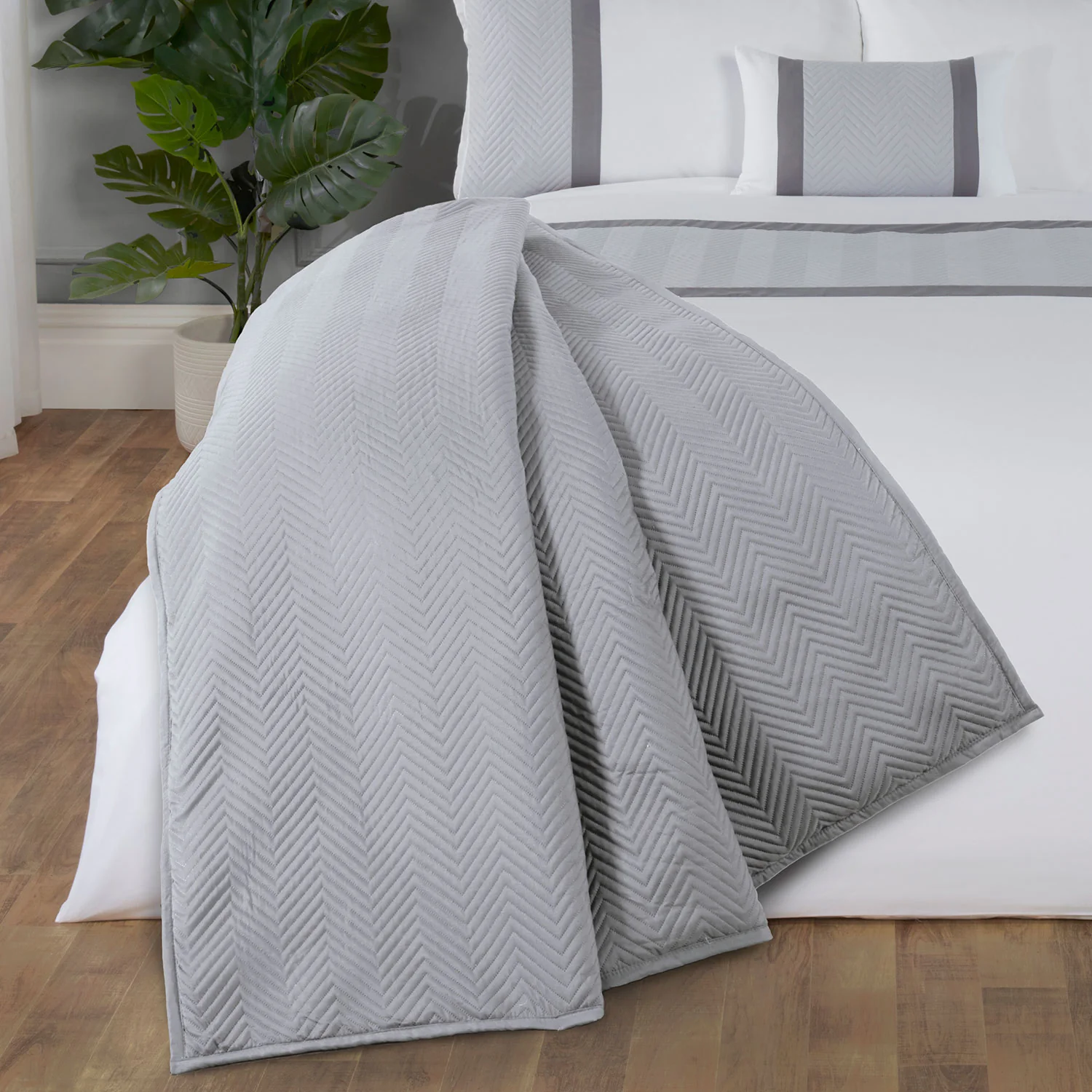 Eton Grey Pinsonic Velvet Throw (240cm x 160cm)