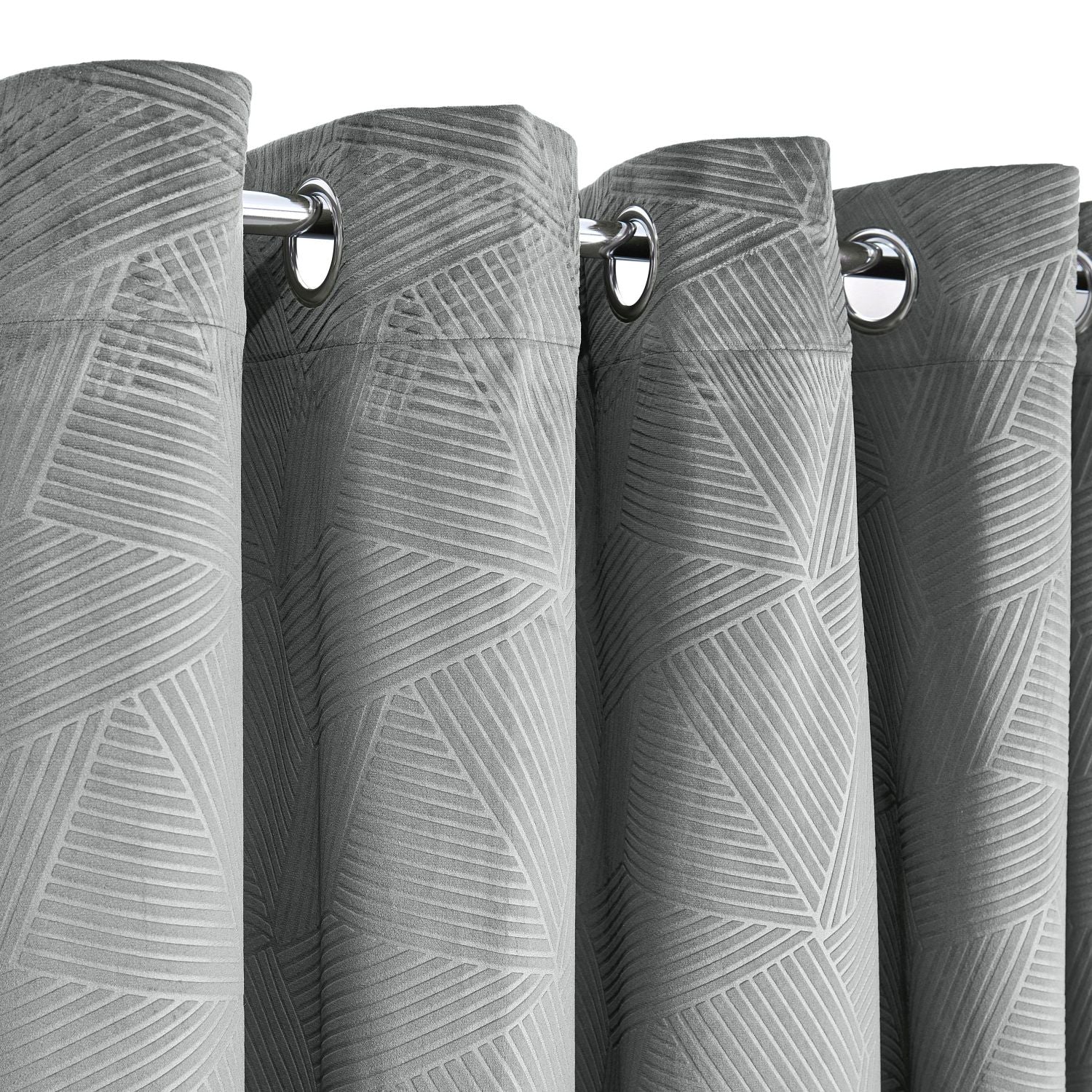 Midnight Silver Embossed Velvet Thermal Blackout Eyelet Curtains