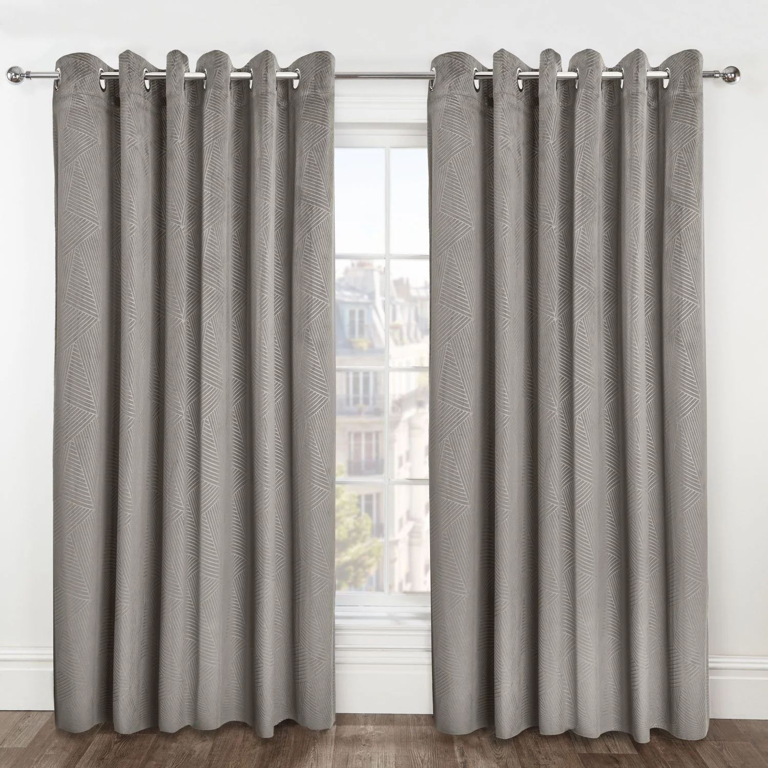 Midnight Stone Embossed Velvet Thermal Blackout Eyelet Curtains