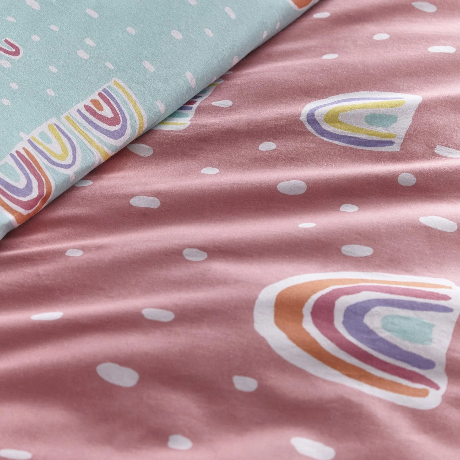 Rainbow Pom Pom Trim Reversible Cotton Kids Duvet Set