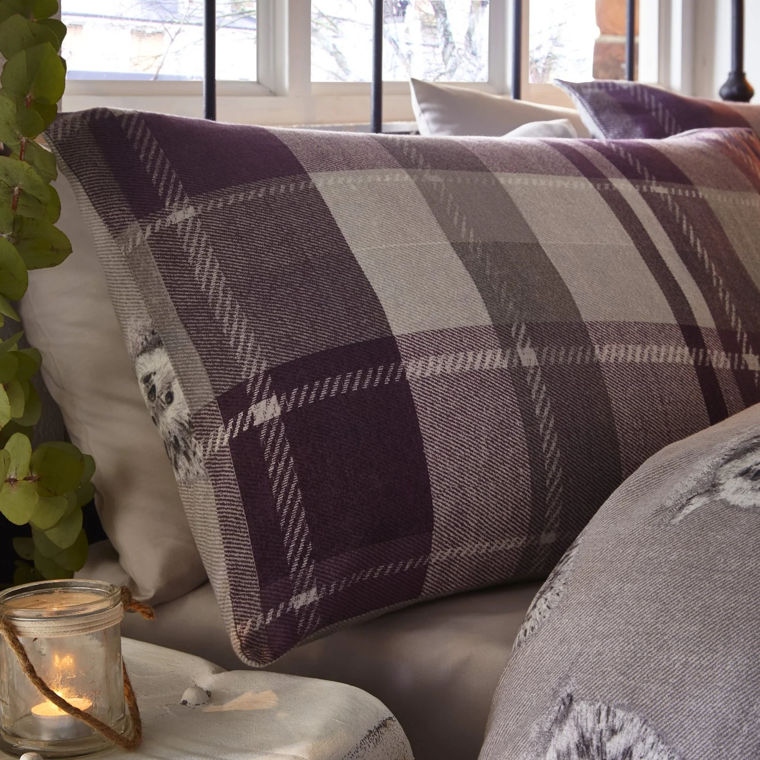 Colville Check Plum Brushed Cotton Duvet Set