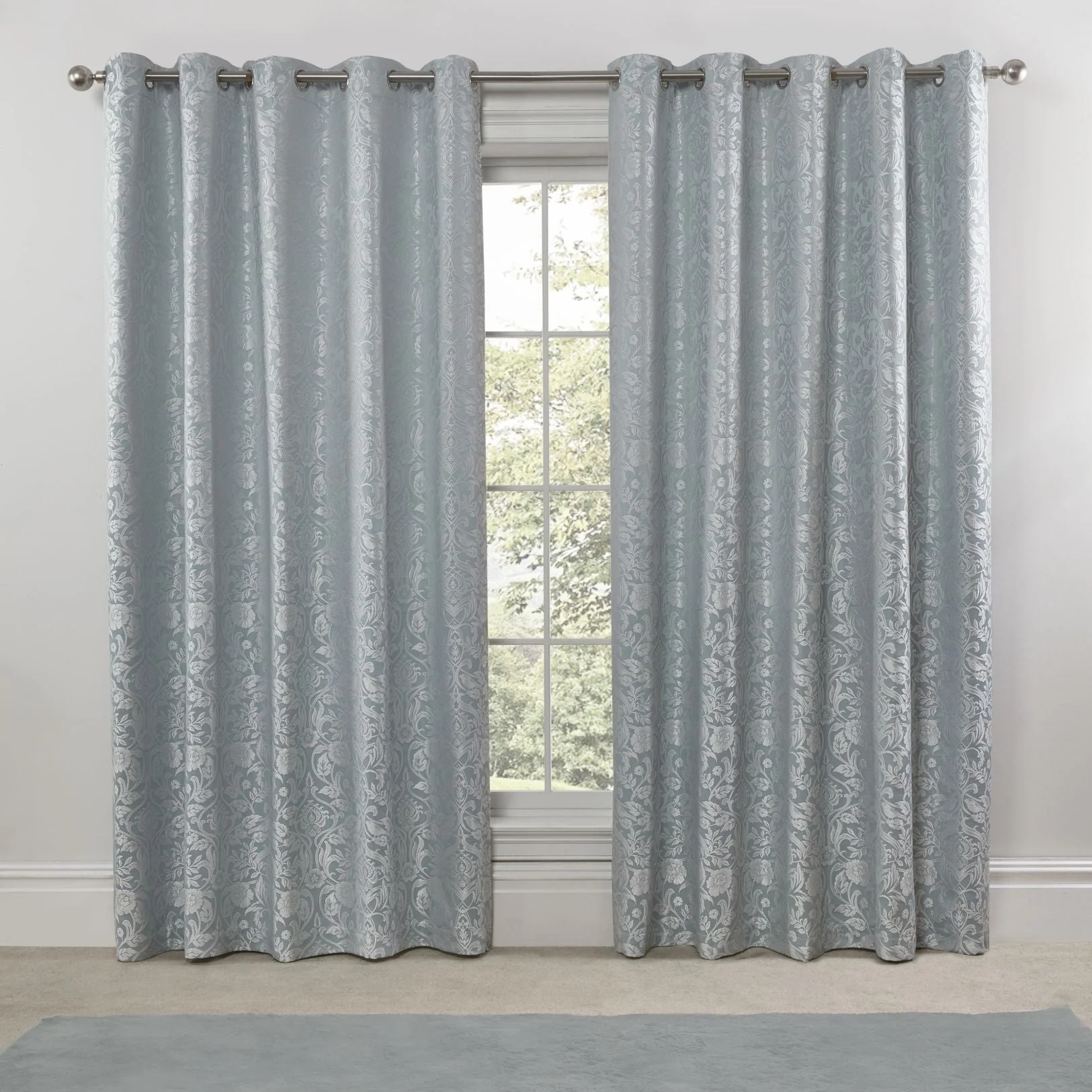 Eden Duck Egg Lined Eyelet Jacquard Curtains