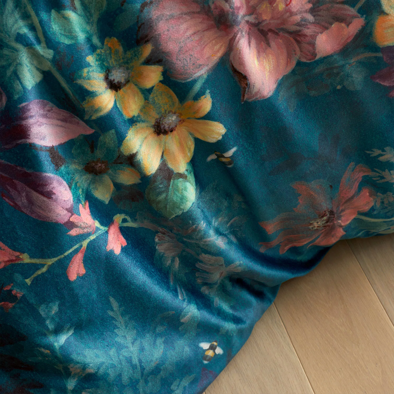 Bridgerton by Catherine Lansfield Romantic Teal Floral Velvet Duvet Set