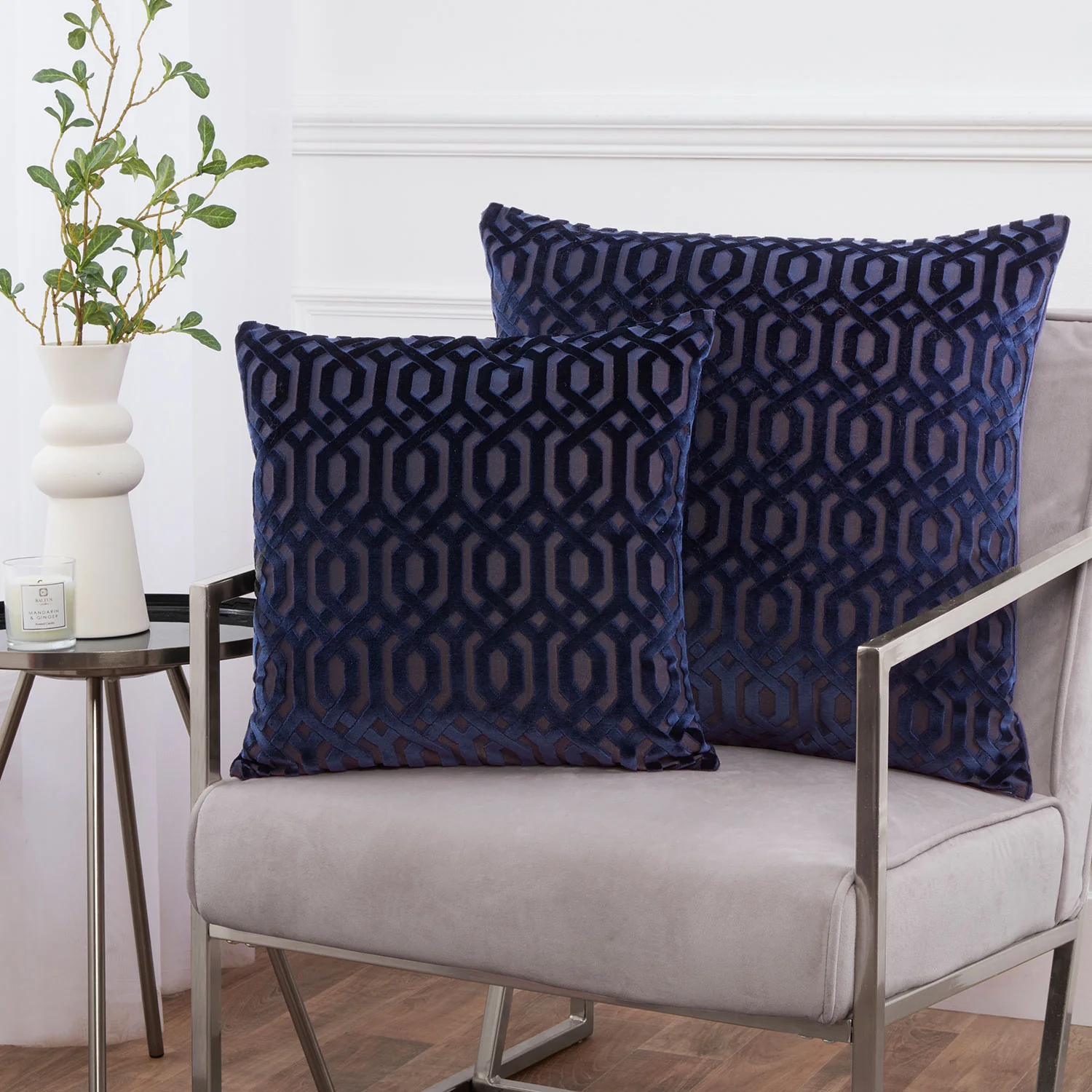 Mayfair Navy Cut Velvet Large Cushion (55cm x 55cm)