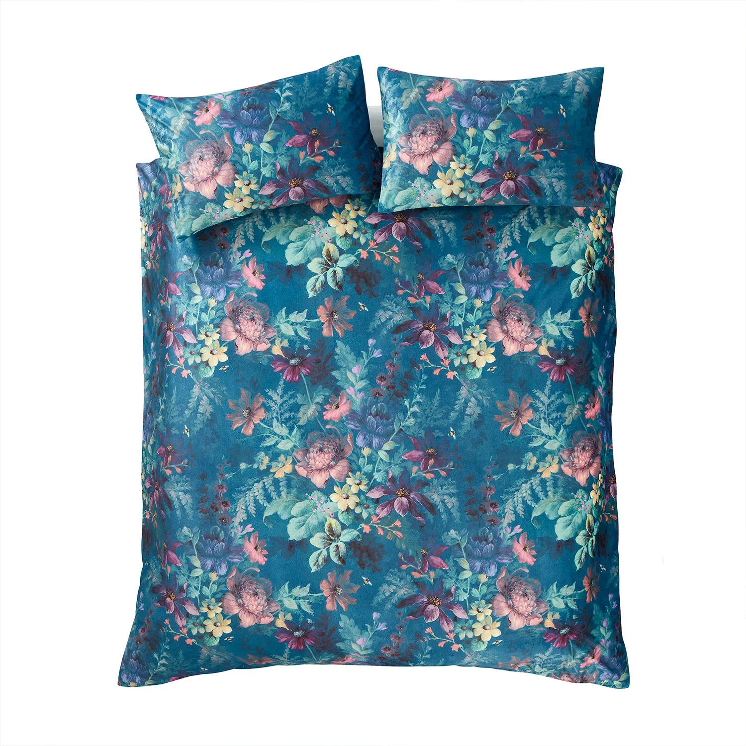 Bridgerton by Catherine Lansfield Romantic Teal Floral Velvet Duvet Set