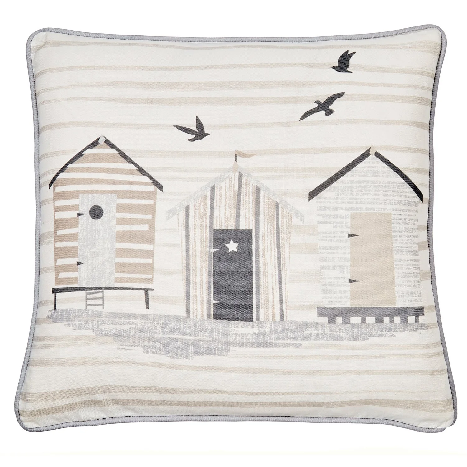 Beach Huts Natural Outdoor Cushion (43cm x 43cm)